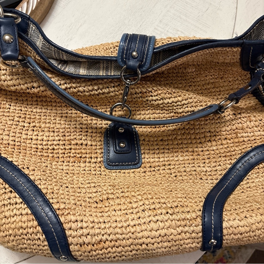 Coach woven with Blue leather accents Women's Bag. EUC